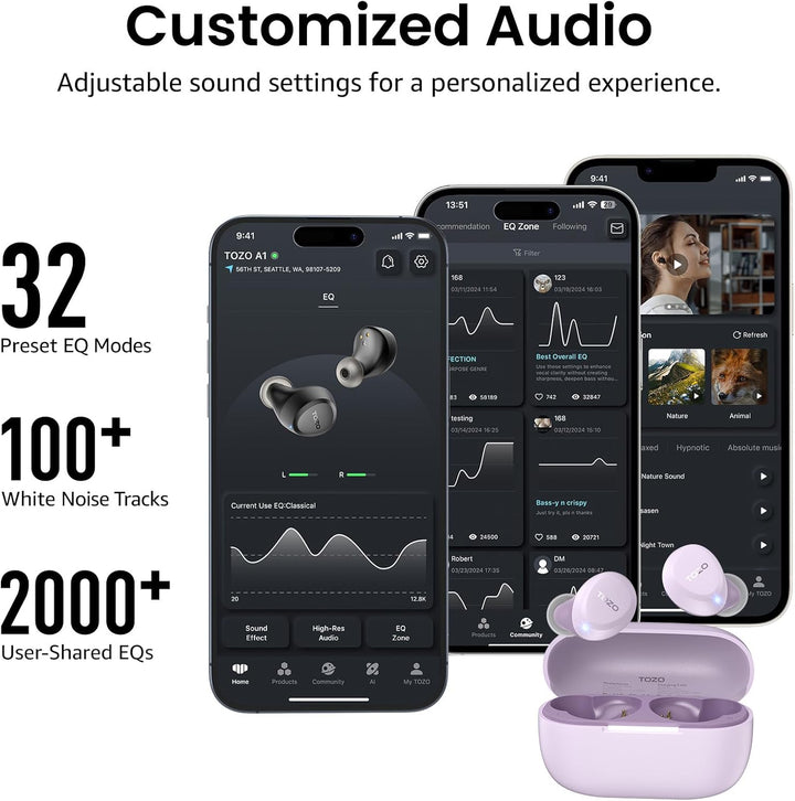 TOZO Auriculares inalámbricos A1 Bluetooth 5.3 de peso ligero en el...