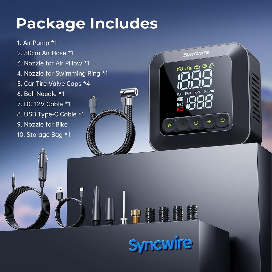 Syncwire Inflador de neumáticos, compresor de aire portátil, bomba...