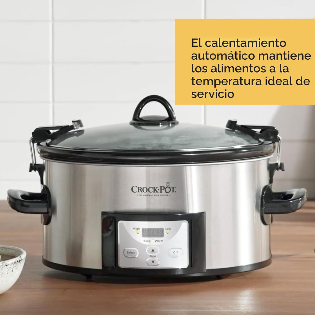 Crock-Pot Cook & Carry - Olla de cocción lenta programable de 6 cuartos de galón con temporizador digital de acero inoxidable (CPSCVC60LL-S) paquete de 1
