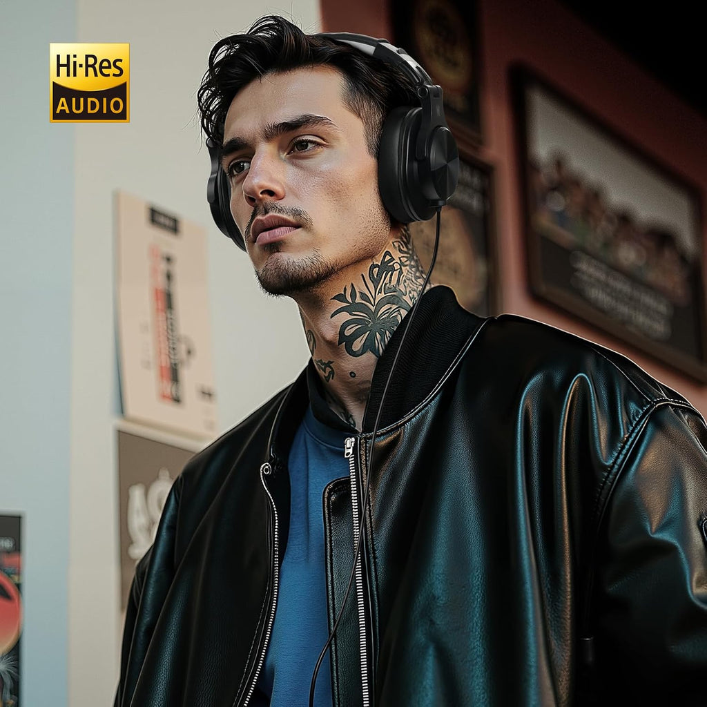 OneOdio A71D - Auriculares con cable de diadema, auriculares de monitor de estudio, auriculares estéreo de DJ de alta resolución con diseño plegable, conector de 3.5/6.35MM para grabación de AMP
