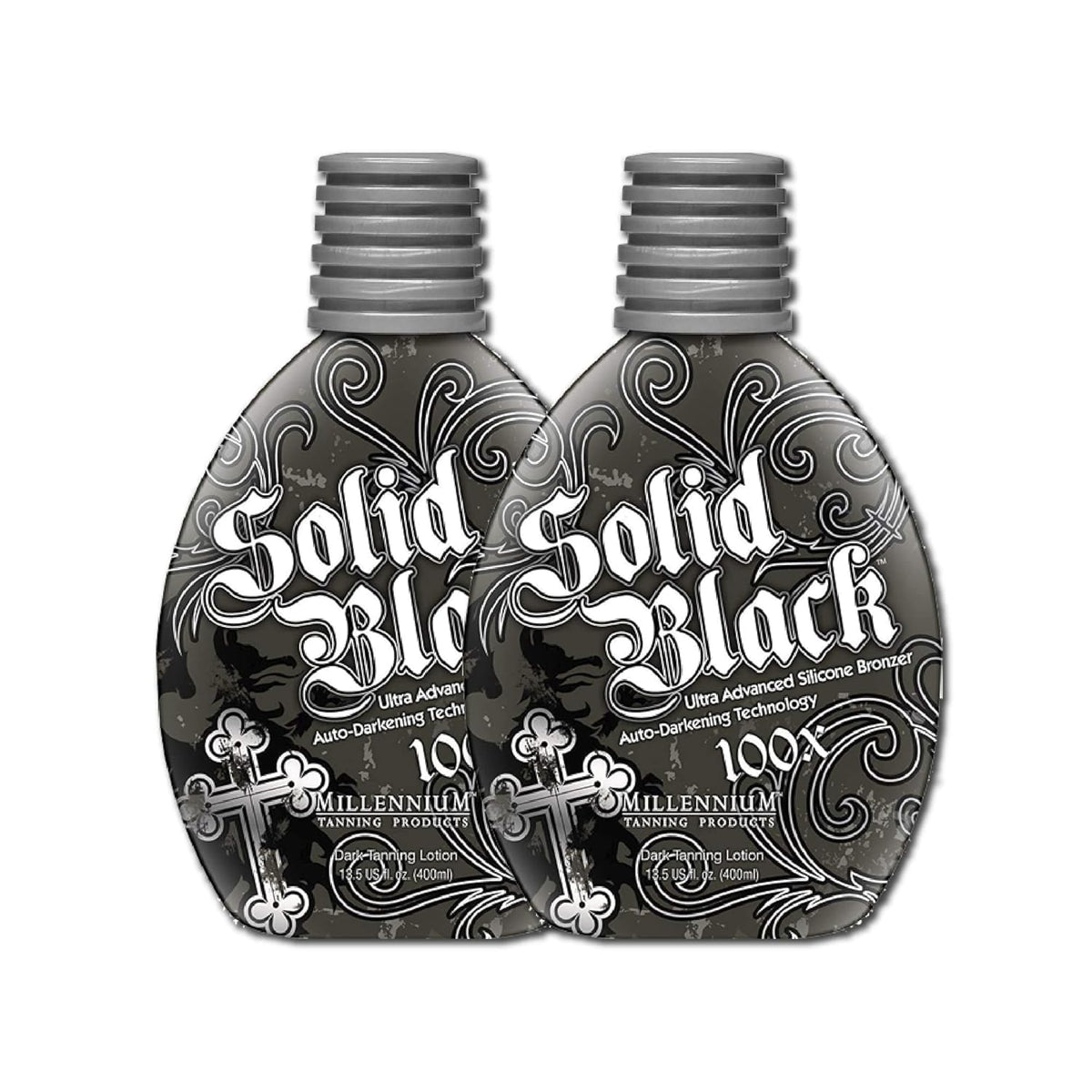2 PACK Millennium Tanning SOLID BLACK 100X Loción bronceadora de br...