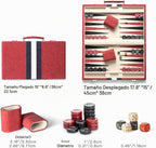 Juegos de backgammon de 15 pulgadas para adultos, tablero clásico de backgammon con dados de damas únicos, exterior de piel sintética e interior de terciopelo, juego de viaje de backgammon portátil (rojo)