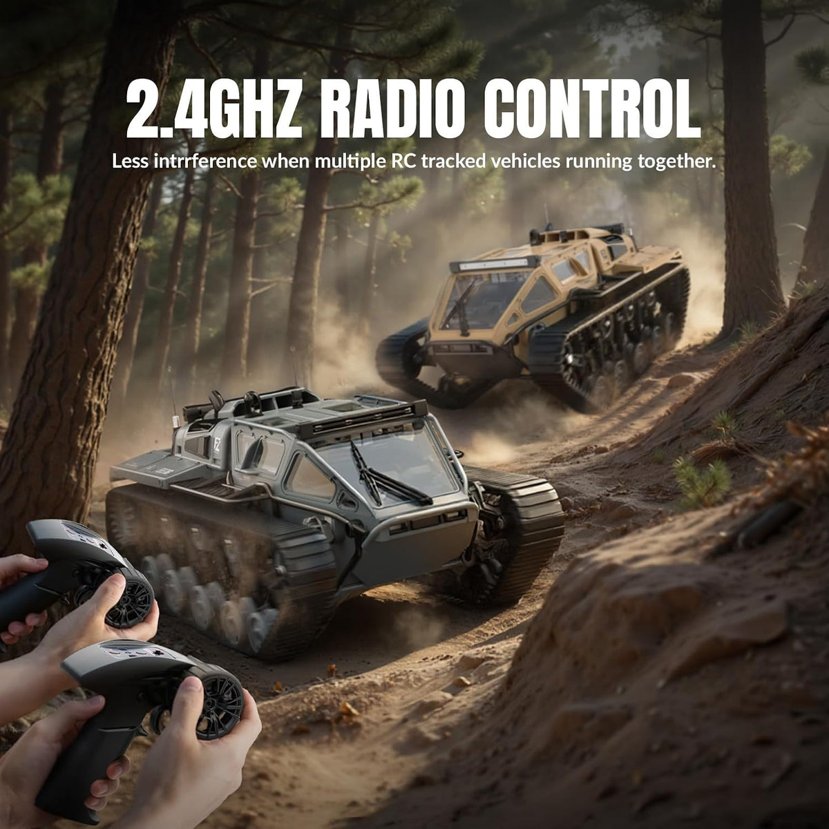 1:16 RC Tanque Control Remoto Tanque Todoterreno RC Camión 4WD RC Escalador Rotación 360° Coche Derrapante con 2 Baterías