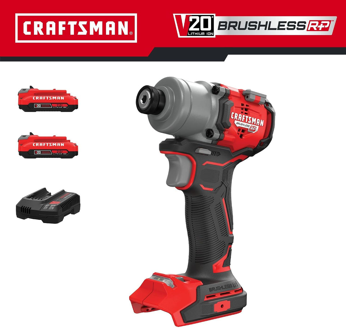 CRAFTSMAN V20 Atornillador de Impacto Inalámbrico Brushless, 1/4, Incluye 2 Baterías y Cargador (CMCF830D2)