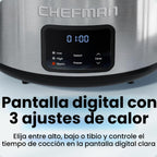 Chefman Olla de cocción lenta digital programable de tamaño familiar grande de 7 cuartos de galón con temporizador de 24 horas, ajustes bajos, altos y cálidos, cerámica Crock, tapa de vidrio templado