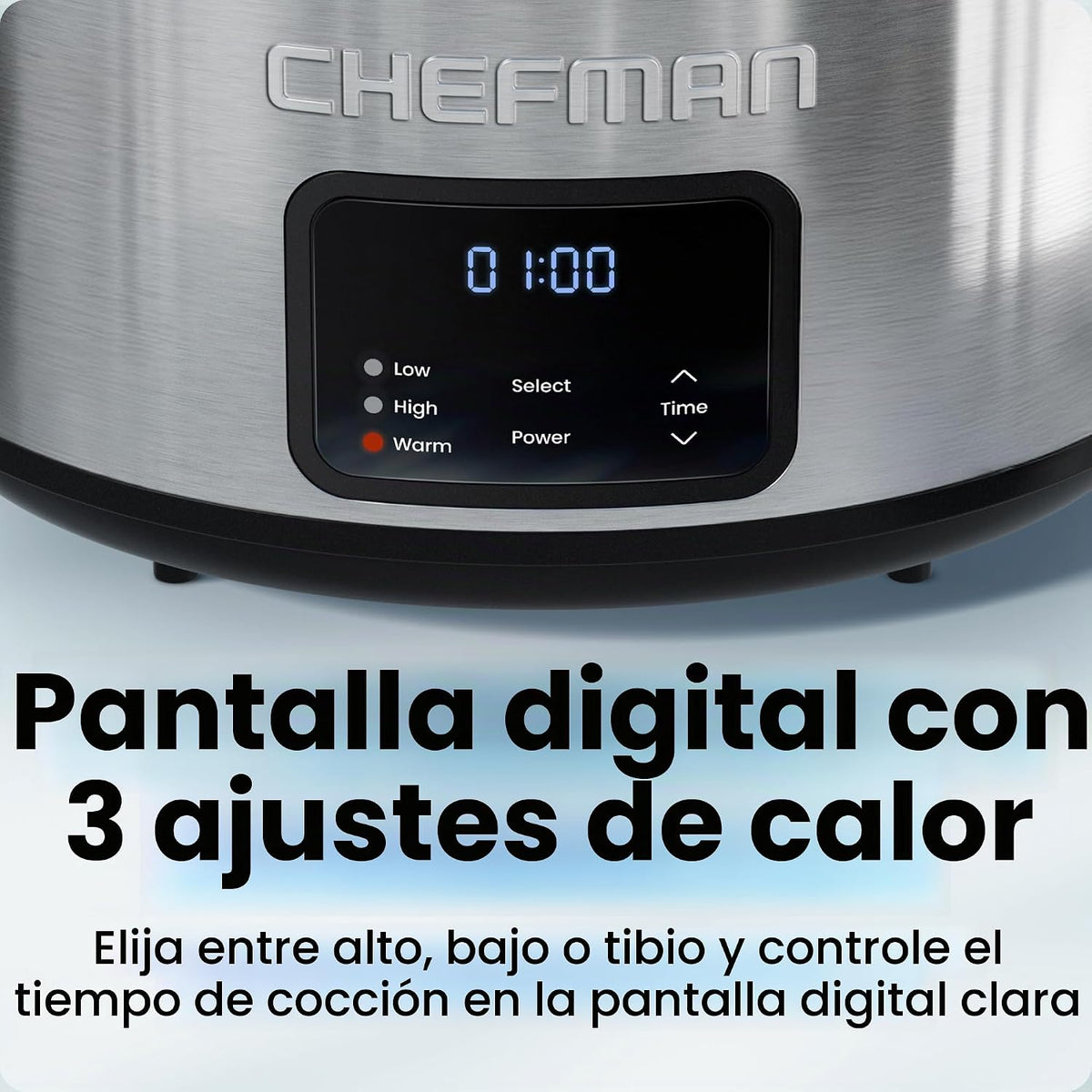 Chefman Olla de cocción lenta digital programable de tamaño familiar grande de 7 cuartos de galón con temporizador de 24 horas, ajustes bajos, altos y cálidos, cerámica Crock, tapa de vidrio templado