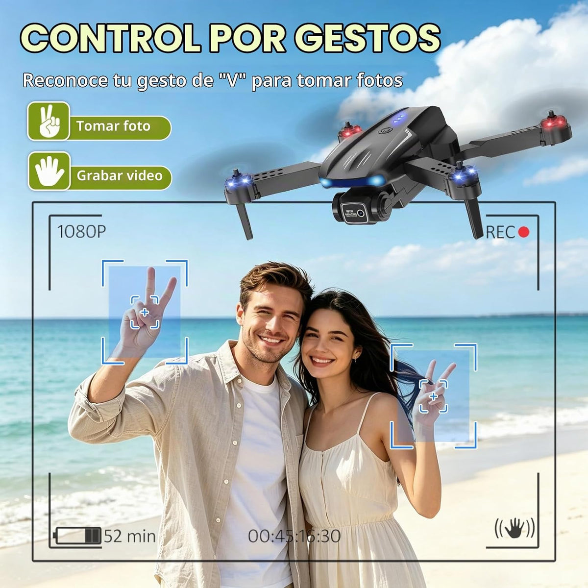 Dron con cámara 1080P para niños, adultos y principiantes, mini dron plegable, cuadricóptero RC con 2 baterías, despegue y aterrizaje con una tecla, giro de 360°, control de gestos, regalo de juguete