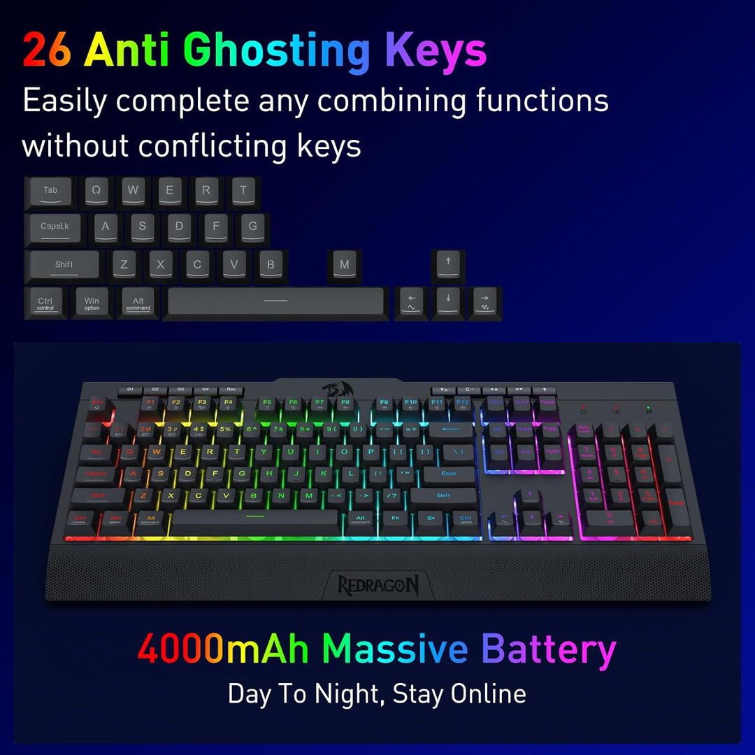 Redragon K525 PRO RGB Teclado inalámbrico de 3 modos para juegos co...