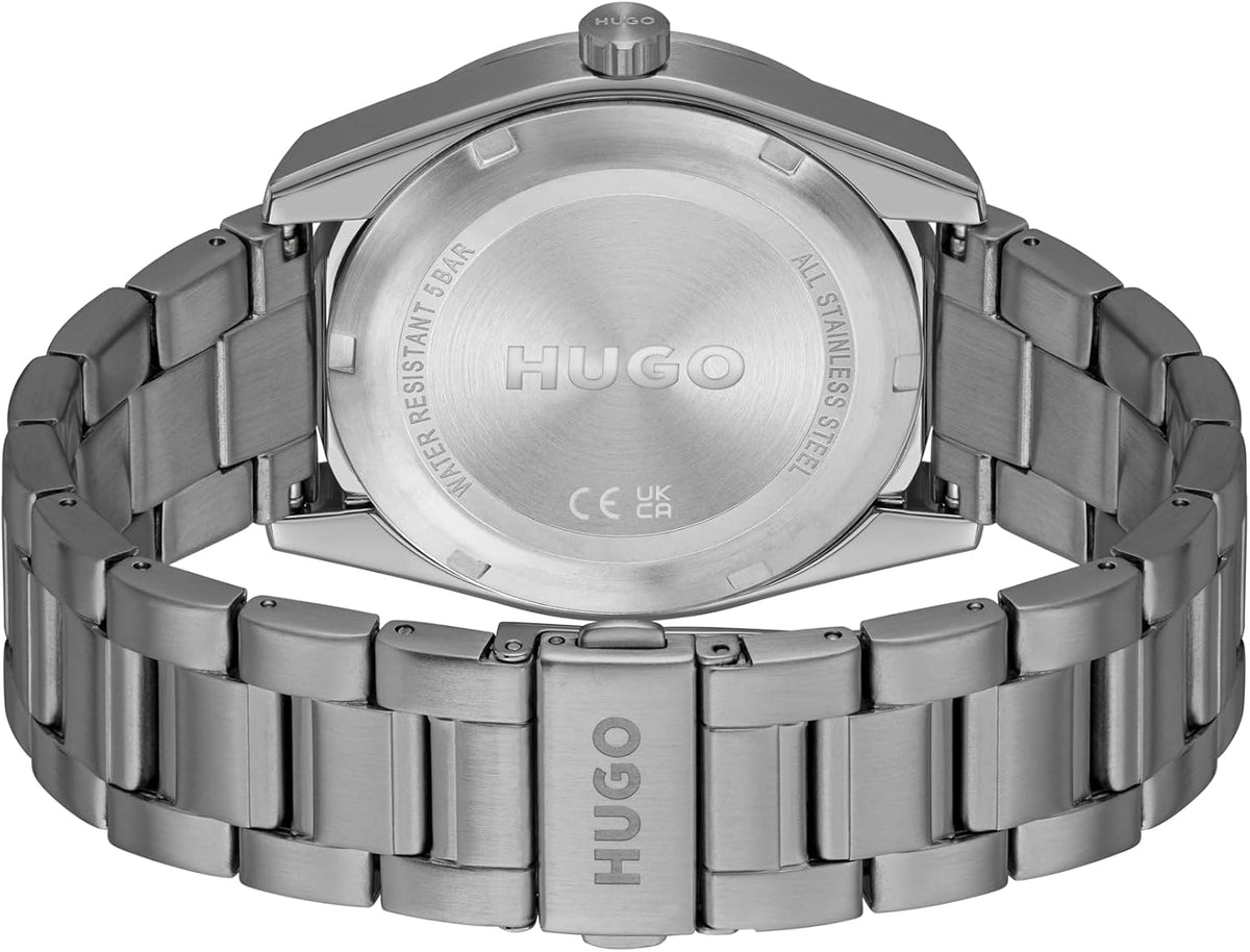 HUGO Bright - Reloj de pulsera de cuarzo 3H de acero inoxidable de 1.654 in para hombre, resistente al agua hasta 5 ATM/164 ft, un aspecto limpio y moderno