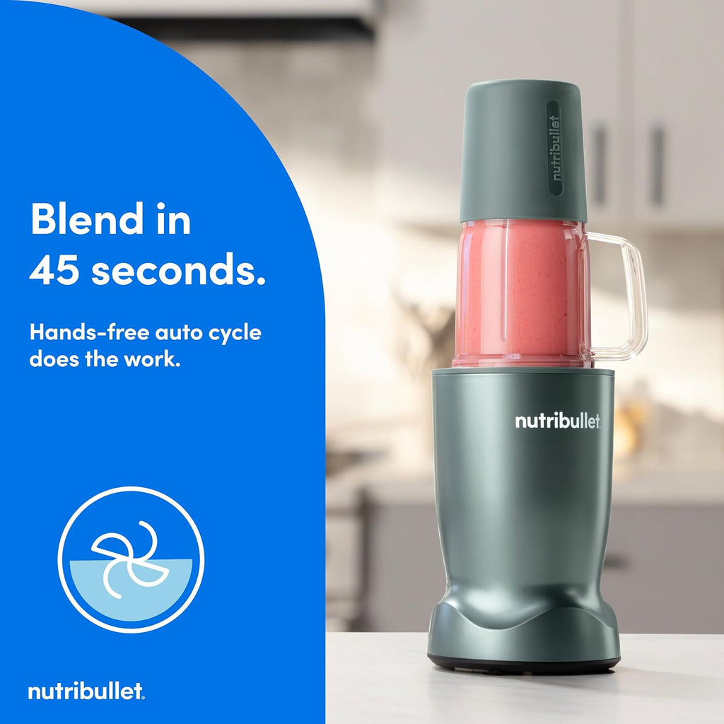 nutribullet Turbo Tumbler Edition, licuadora personal para batidos y bebidas congeladas, vaso de 24 onzas con bota, vaso de 32 onzas, tapas de viaje y para llevar, 1000 W, verde salvia fresco