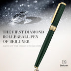 BEILUNER - Bolígrafo de rodillo de laca verde, diseño de tapa con diamantes incrustados, borde de 24K de oro, noble y elegante, recarga de tinta Schneider, el mejor set de regalo de bolígrafo para