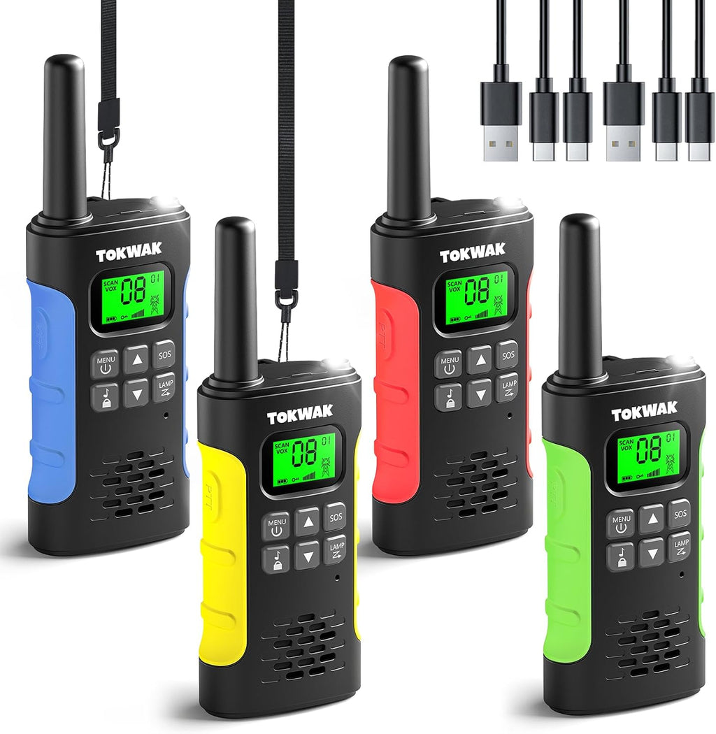 Walkie Talkies para niños, paquete de 4 radios recargables de 2 vías