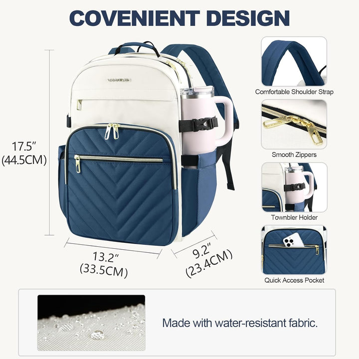 VANKEAN Mochila para laptop para mujer, Beige-azul neblina, 17,3 pu...