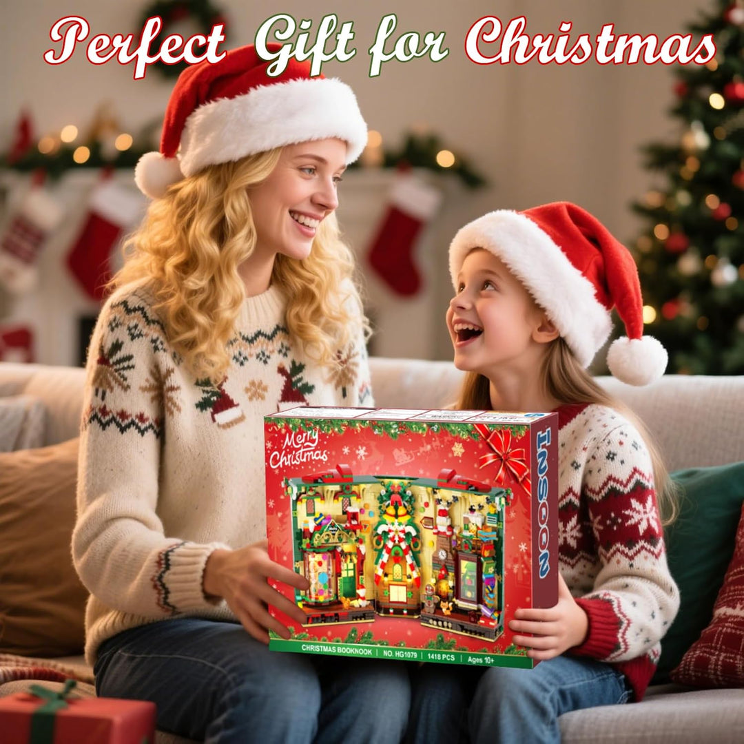 Juego de construcción de rincón de libro de Navidad con