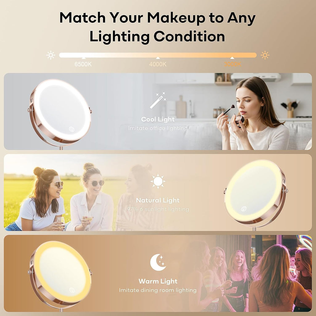 Dienmern Espejo de maquillaje, espejo de tocador recargable 1X/20X con