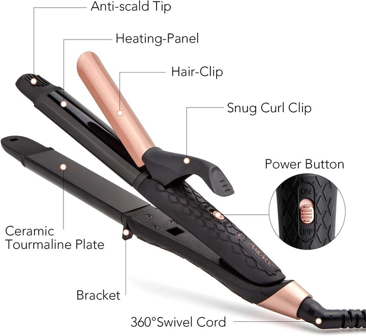Plancha rizadora de doble voltaje 2 en 1 de 1 pulgada, (100 V ~ 240...
