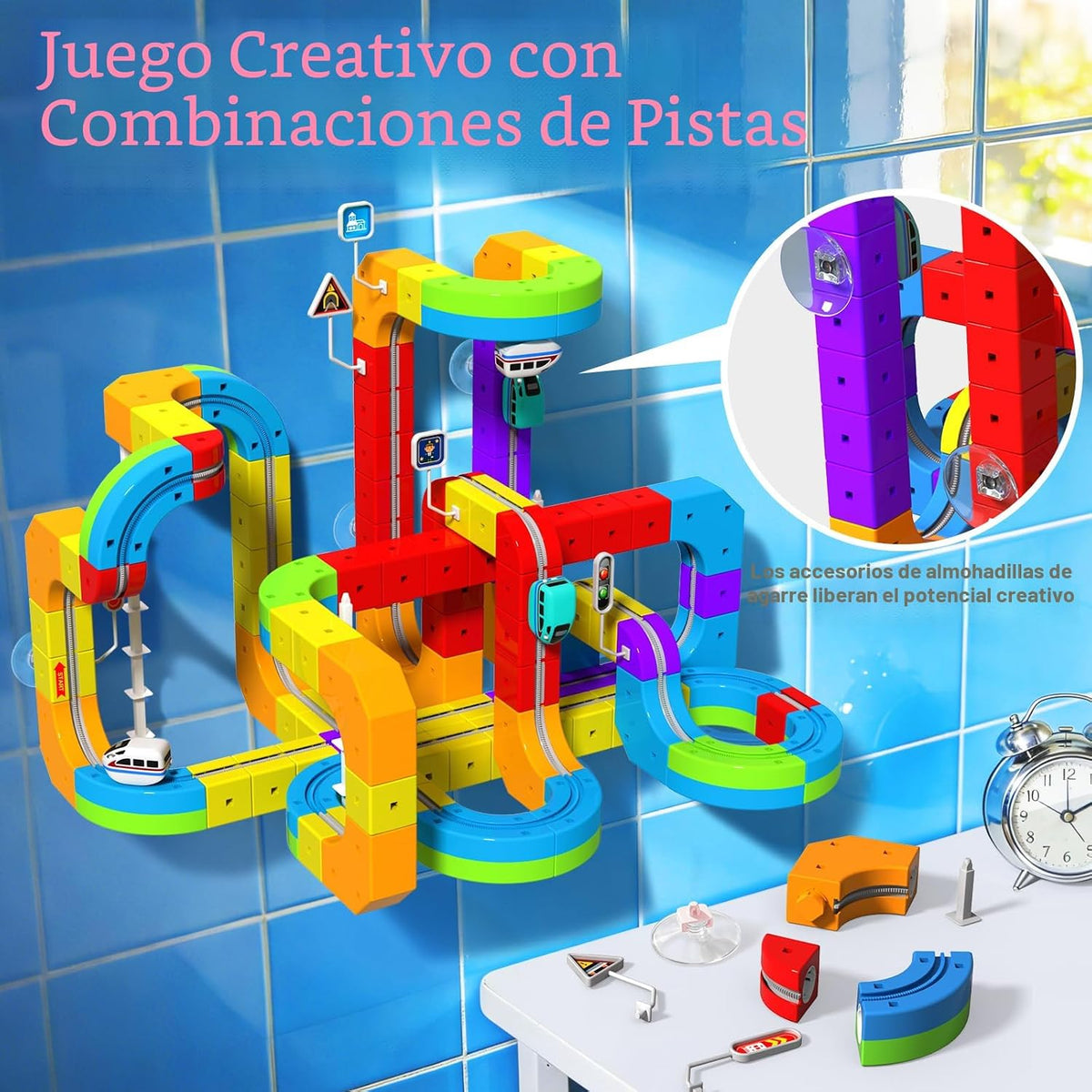 Juego de tren eléctrico de 110 piezas para niños, pista 3D que desafía la