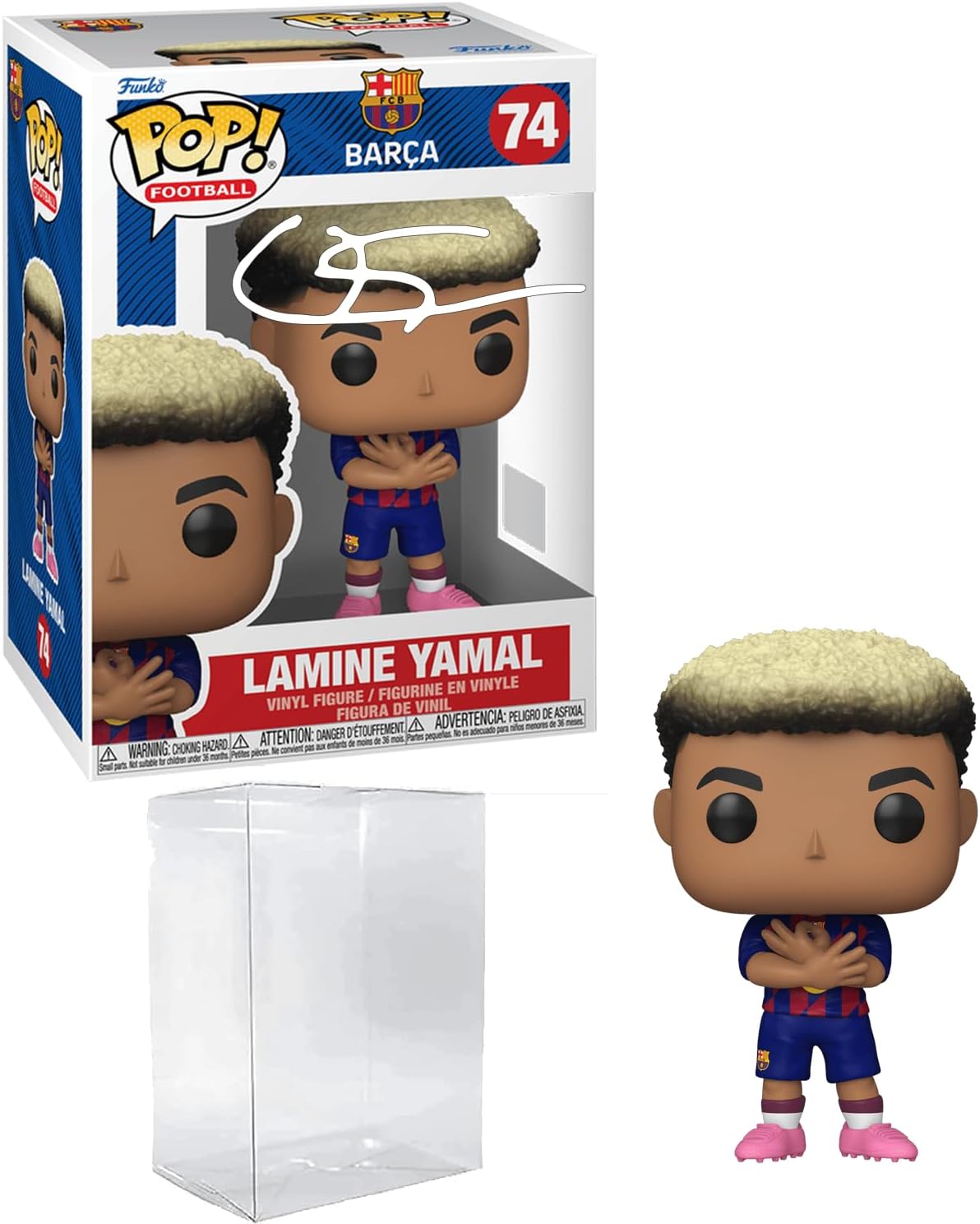 Lamine Yamal #74 Facsimile Firmada Reimpresión Láser Autografiada Funko POP! Figurina de Fútbol FC Barcelona con Estuche Protector