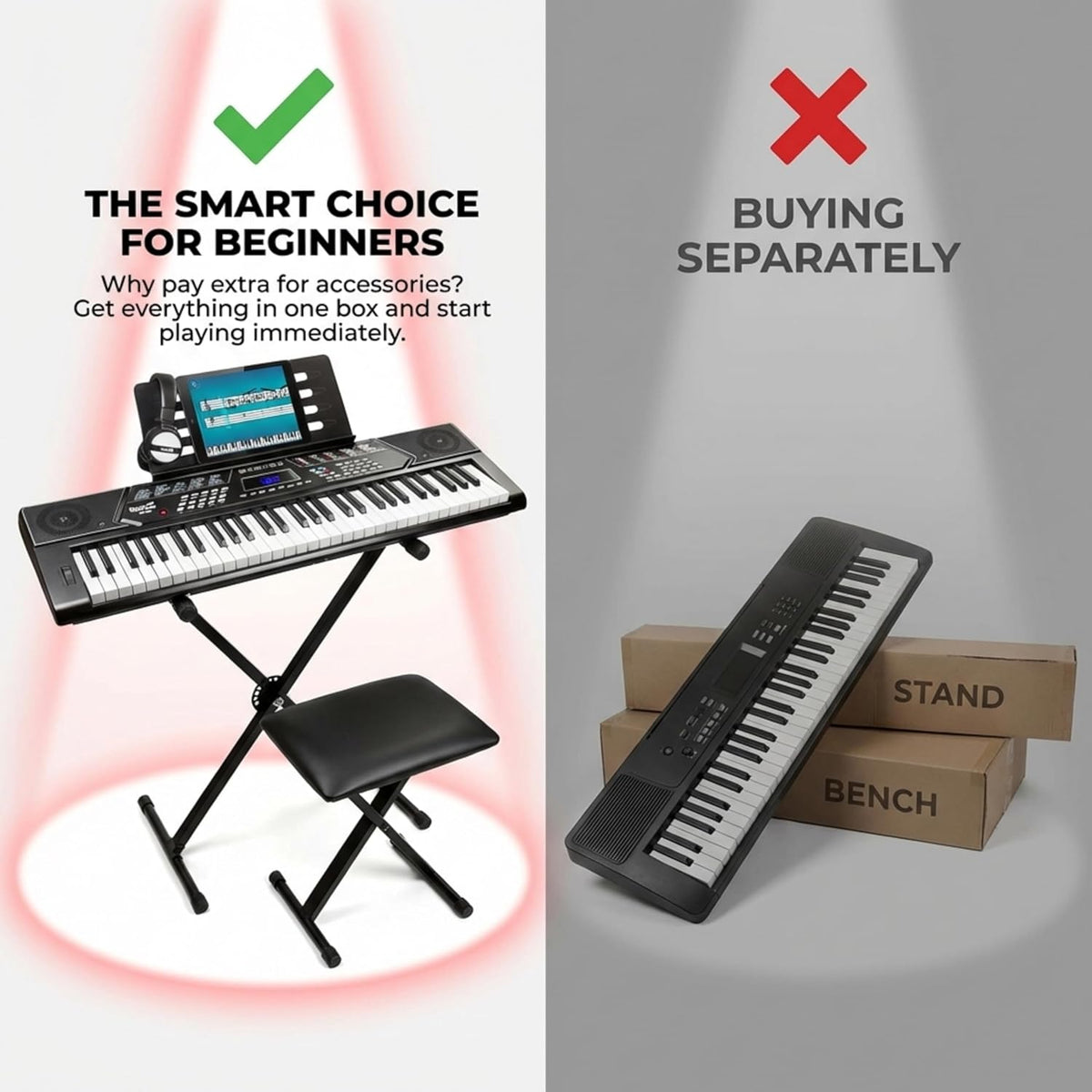 RockJam - Piano de teclado de 61 teclas con kit de curva de tono, b...