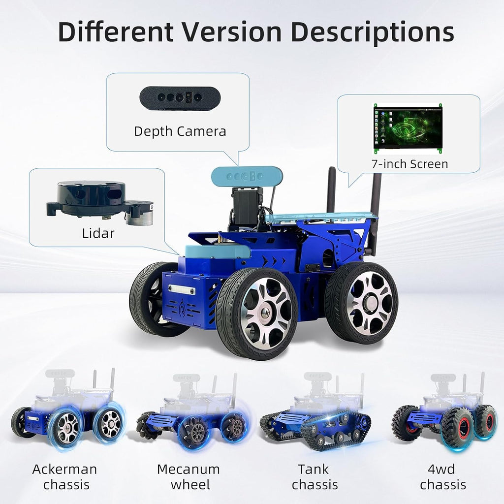 Jetson Nano ROS2 Robot Lidar Mapeo de Navegación con Pantalla táctil de 7 pulgadas, Chasis Inteligente Ackermann para Auto, Programación en Python, IA Reconocimiento Visual para Adultos, Kit educativo