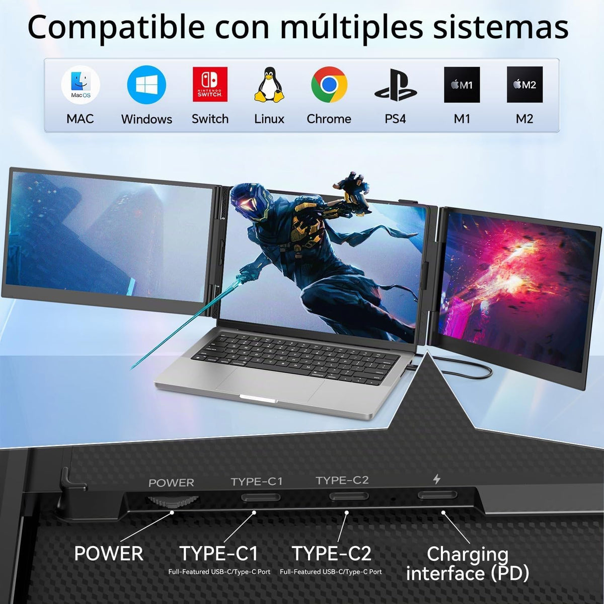 FEZOBR Extensor de pantalla triple para portátil de 14.2 pulgadas,...