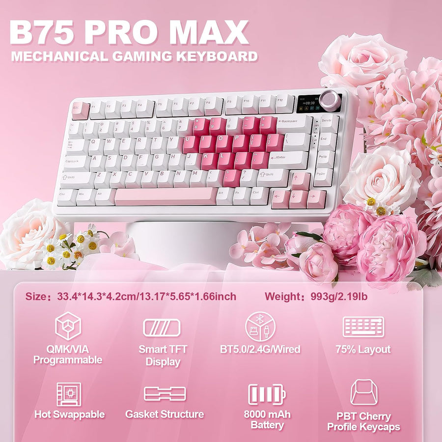YUNZII Teclado mecánico B75 PRO MAX 75% (corazón blanco, interrupto...