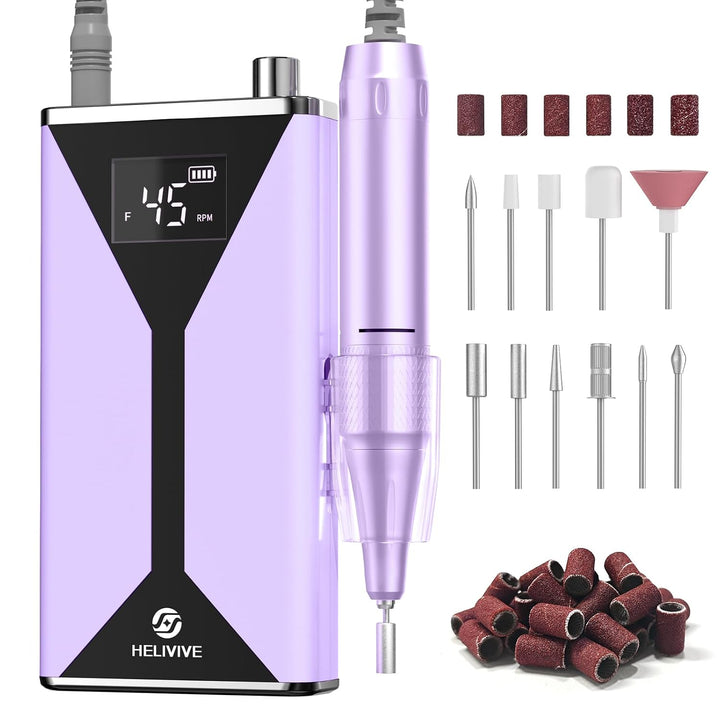 HELIVIVE Taladro de uñas eléctrico profesional de 45000 RPM (portát...