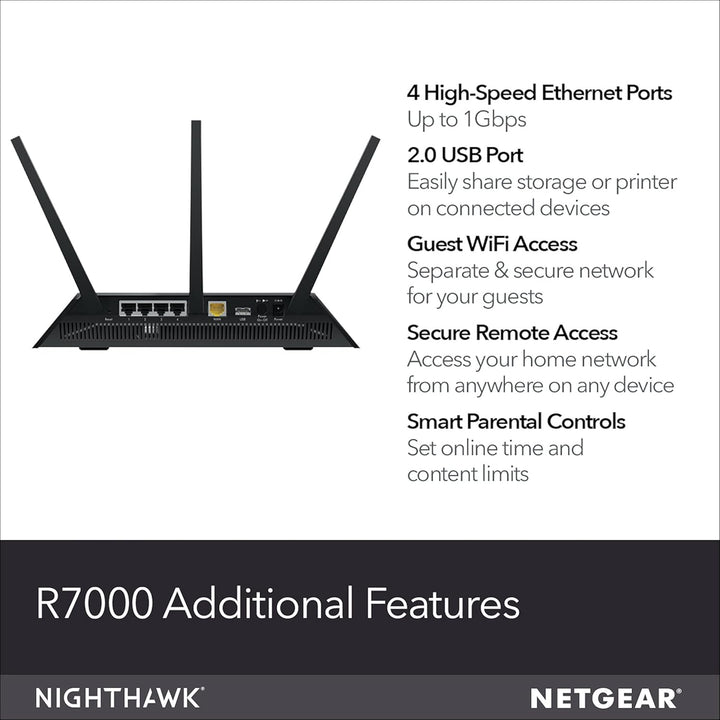 NETGEAR Nighthawk AC1900 Router WiFi de doble banda, enrutador Giga...