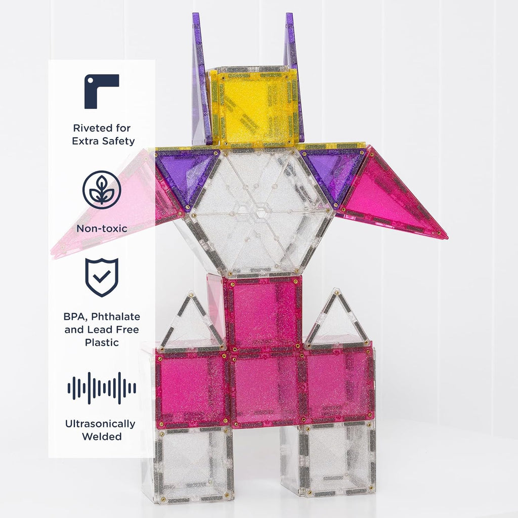 CONNETIX Paquete de unicornio con purpurina de azulejos magnéticos, 56 piezas