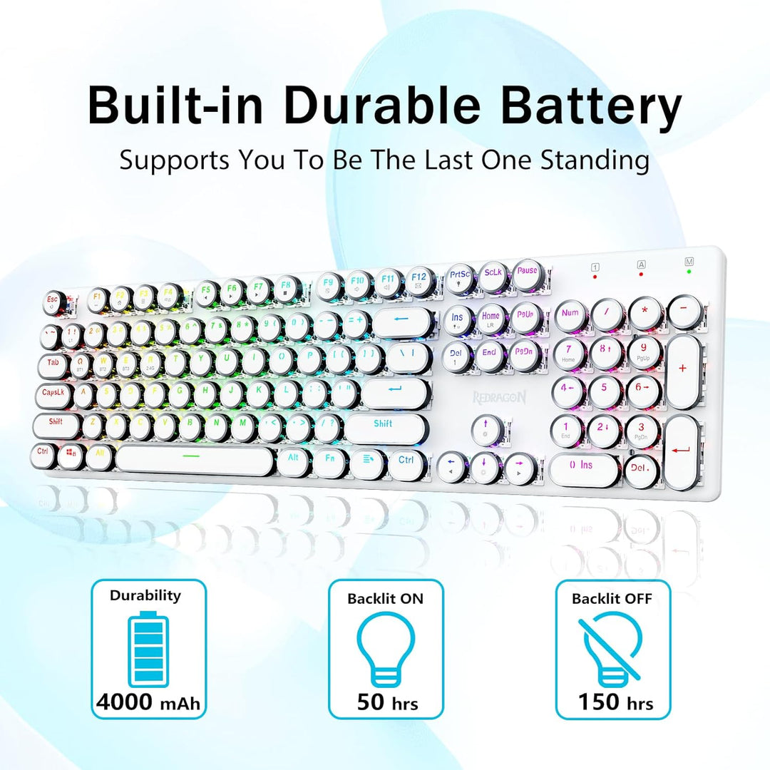Redragon K710 - Teclado mecánico inalámbrico tipo máquina de escrib...