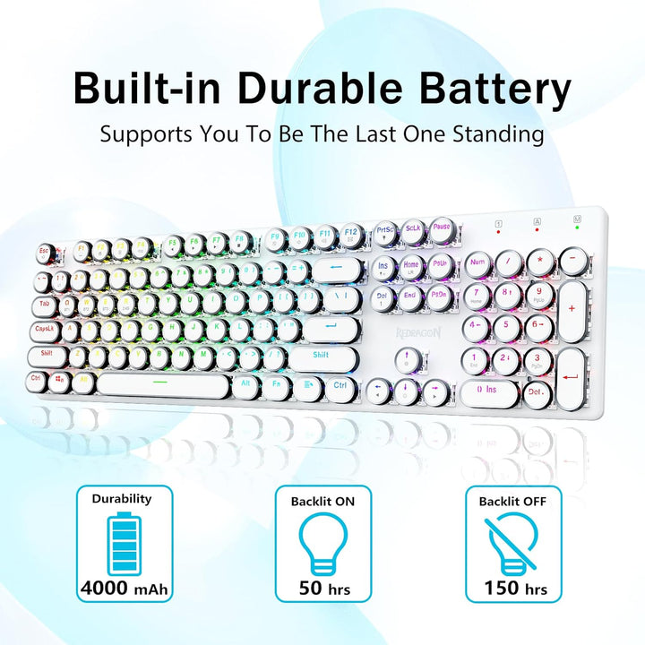 Redragon K710 - Teclado mecánico inalámbrico tipo máquina de escrib...