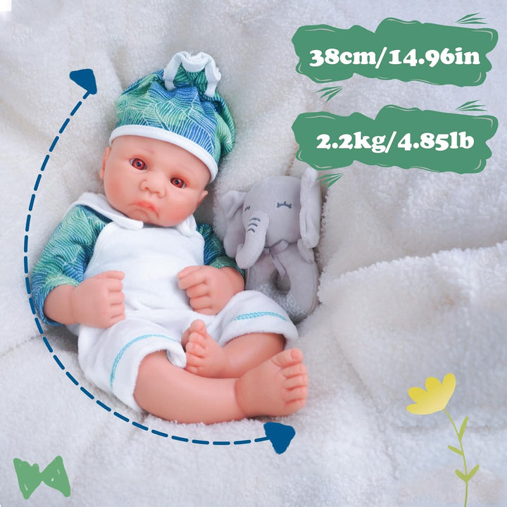 Niño de 15 pulgadas, muñeca de bebé de silicona completa, muñecas d...