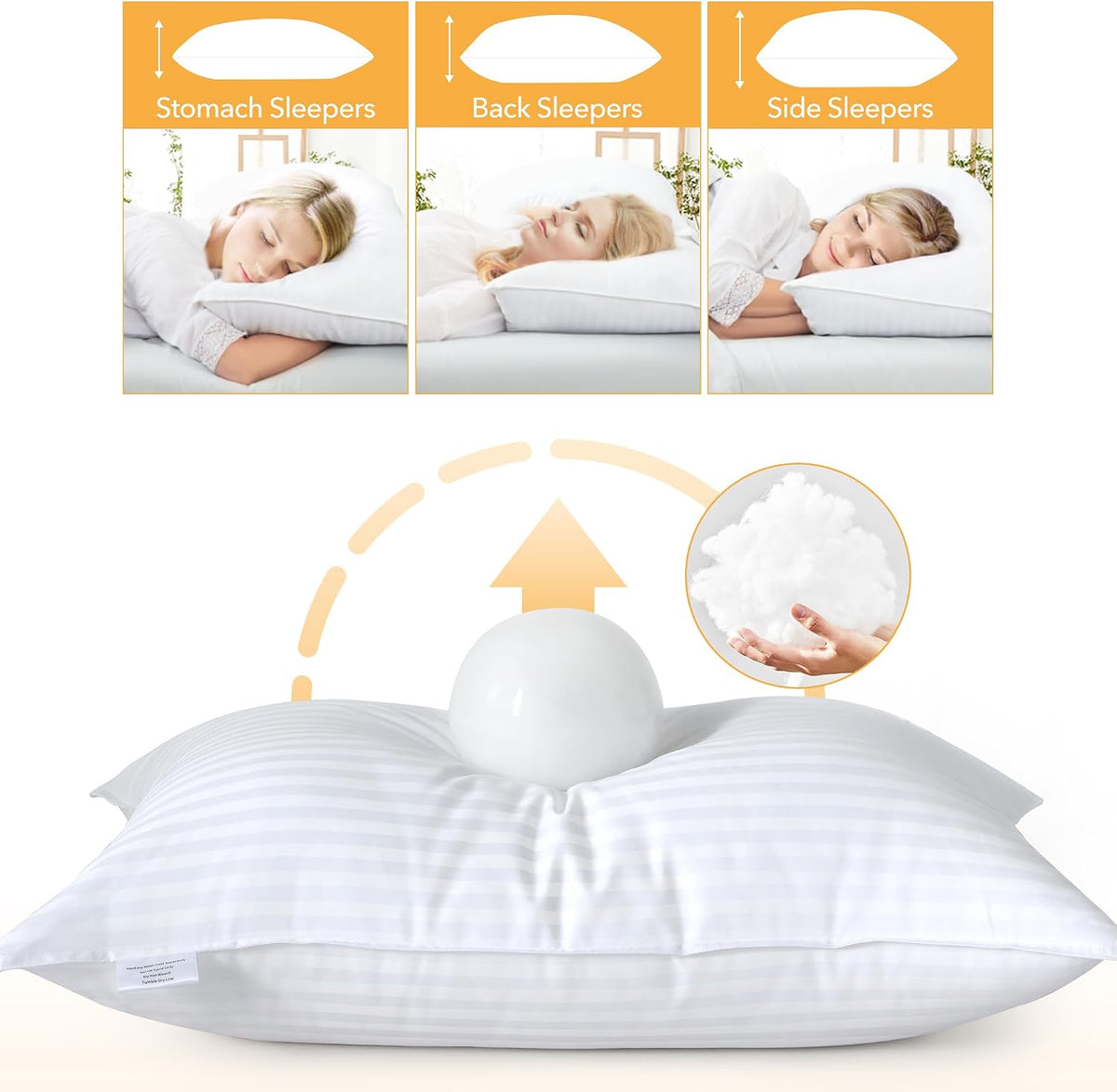 Oubonun Juego de 2 Almohadas Tamaño King - Almohadas Alternativas de Plumón Esponjosas y de Soporte con Funda de Algodón con Cremallera - Transpirables y Frescas para Todas las Posiciones de Dormir