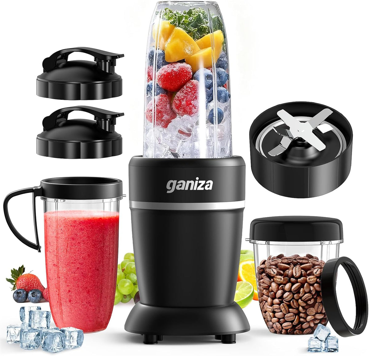 Ganiza Smoothie Blender Max 1300W, Licuadora de Cocina Personal y Mezclador Combo