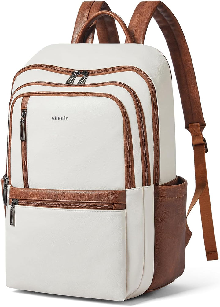 Shrrie Mochila de cuero para laptop de 17 pulgadas para mujer, moch...