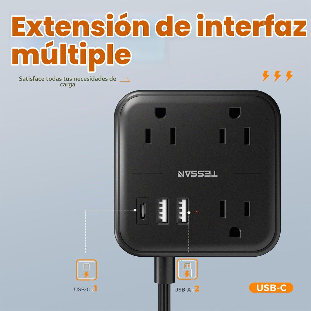 TESSAN Regleta delgada con cable de extensión plano ultrafino de 5 pies