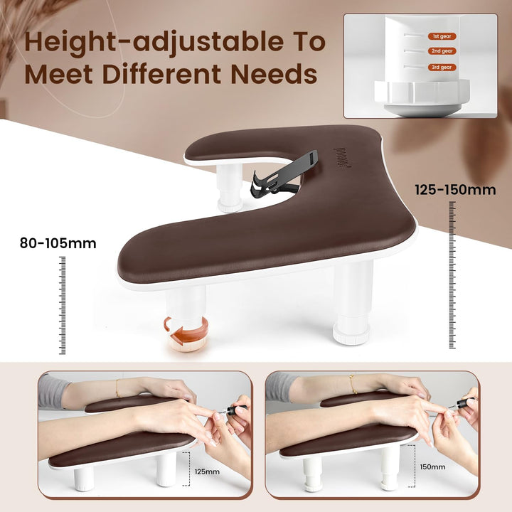 JODSONE Reposabrazos marrón en forma de U para uñas con soporte gir...