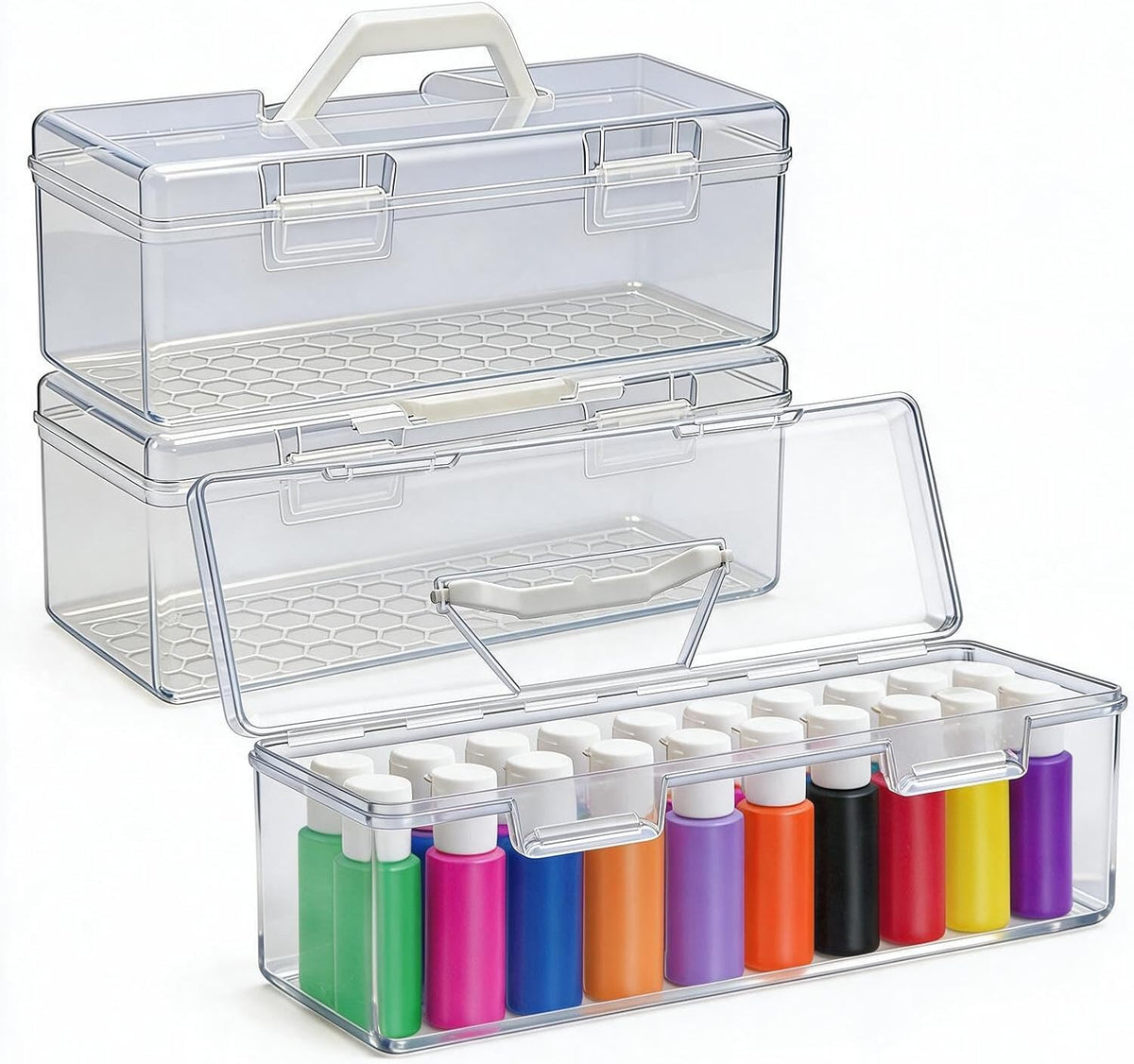 Caja de almacenamiento apilable de acrílico de 3 piezas con asa de