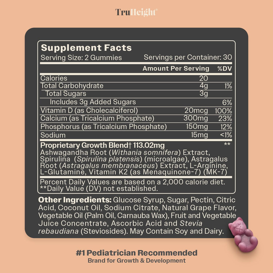 TruHeight Gomitas de crecimiento (uva) Suplemento nutricional alto...