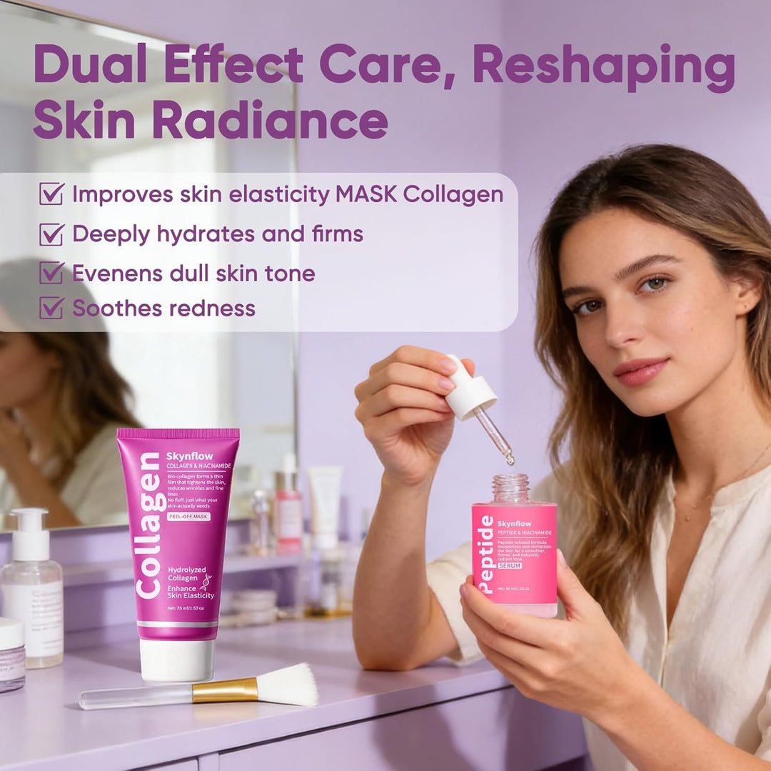 SKYNFLOW Máscara facial de colágeno + suero PDRN de péptidos volumi...