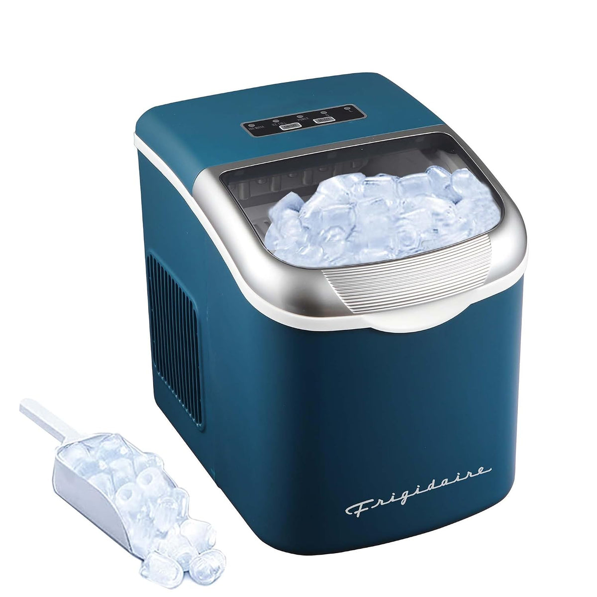 FRIGIDAIRE Máquina de hacer hielo compacta retro, hielo bala, 26 libras por día (azul)