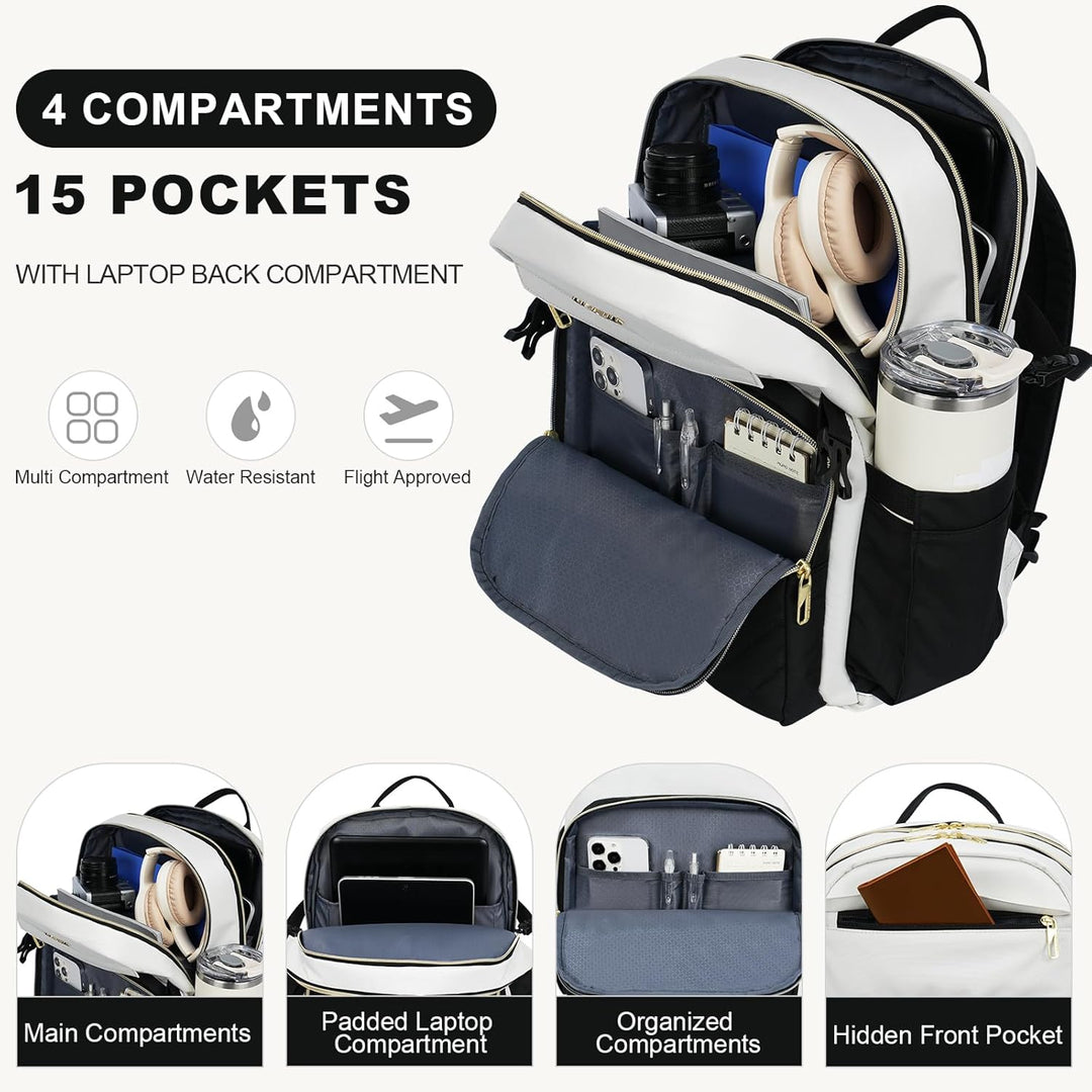 VANKEAN Mochila para laptop para mujer con bolsillo para vaso de gr...