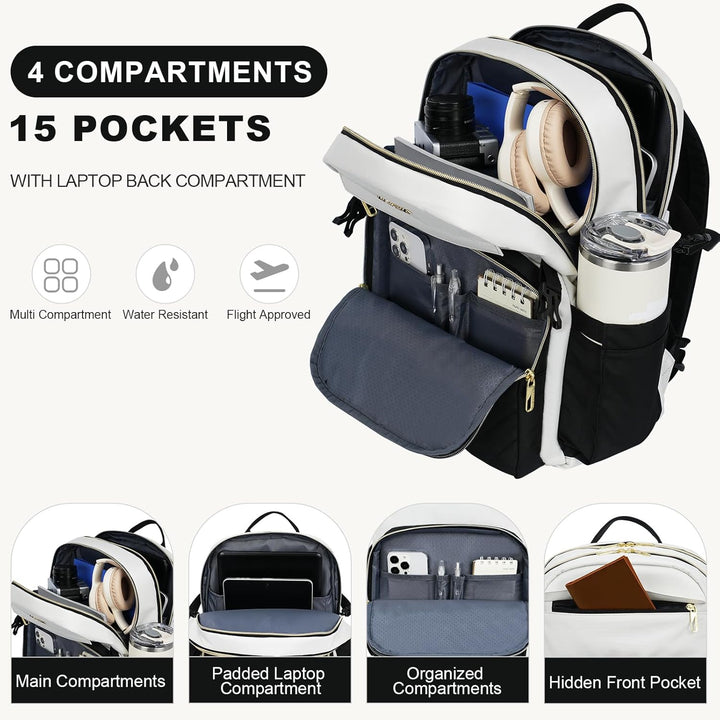 VANKEAN Mochila para laptop para mujer con bolsillo para vaso de gr...