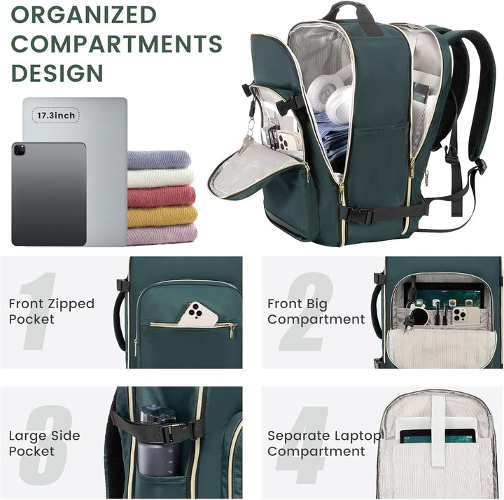 LOVEVOOK Mochila de viaje para llevar en cabina, Verde-negro