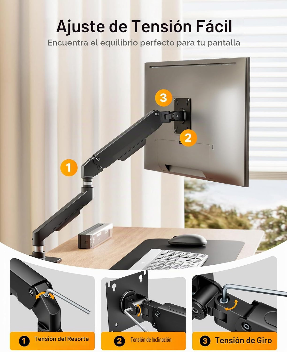 monTEK Brazo de monitor único de aluminio para pantallas de 17-32", soporta