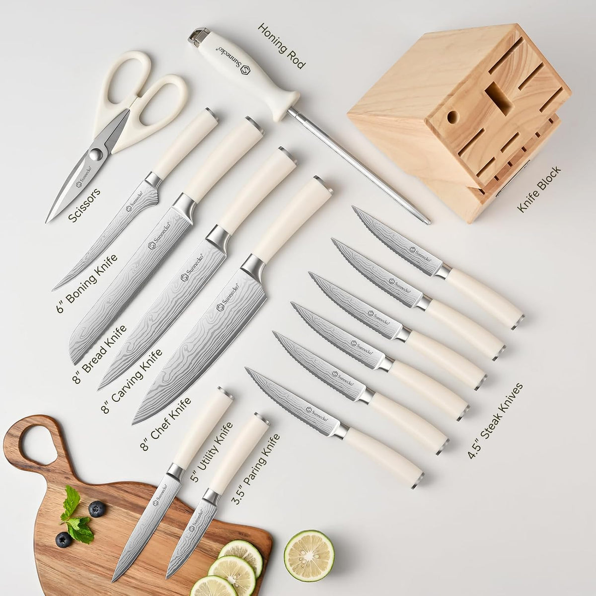 Juego de cuchillos de cocina de 15 piezas con bloque y afilador