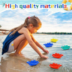 Woanger 100 juguetes de baño de barco pequeño, apilables, flotantes, juguetes de plástico para bebés y niños pequeños, piscina de verano y fiesta de bañera, vibrantes, 4 colores (colorido)