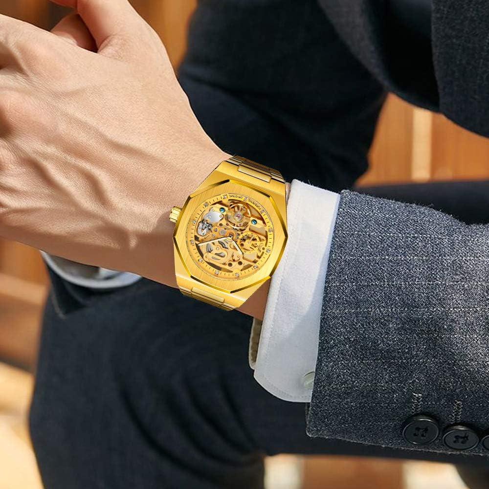 Tiong Fashion Relojes para Hombre Marca Top Lujo Automático Mecánico Acero Inoxidable Reloj de Pulsera Skeleton de Negocios y Moda