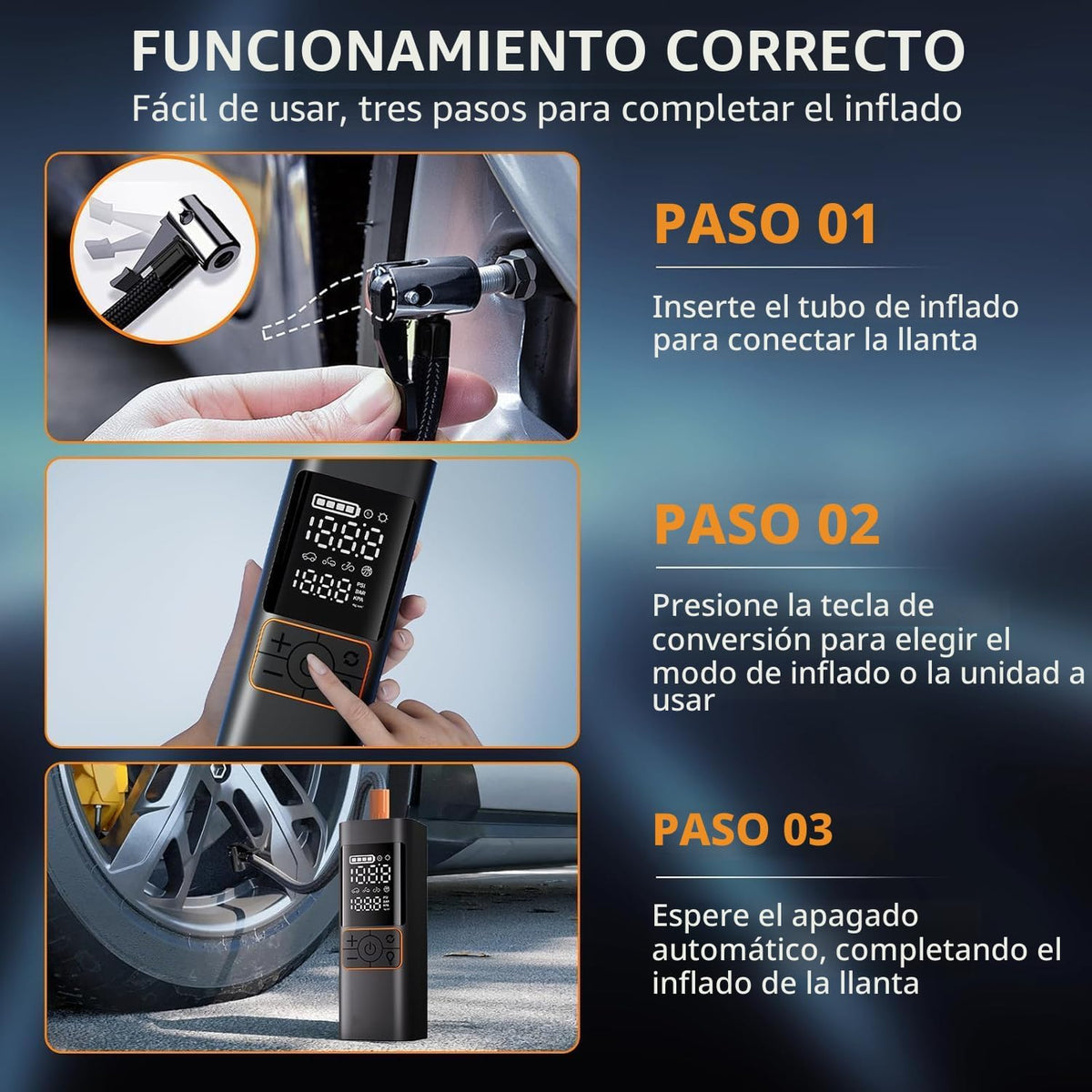 Inflador de neumáticos inalámbrico de 6000 mAh, compresor de aire p...