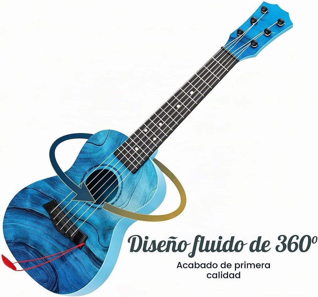 Ukelele de guitarra infantil para 3-5, 21 pulgadas, 6 cuerdas, azul